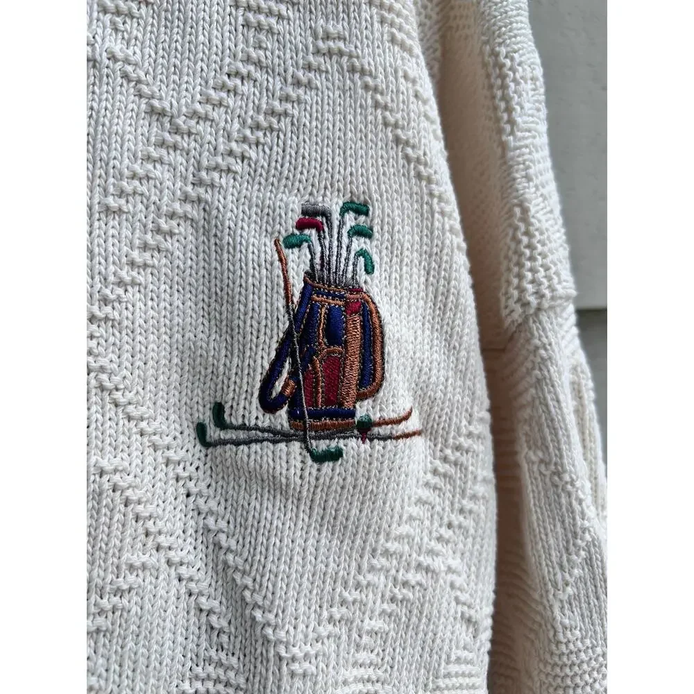 Vintage Knightsbridges Cream Crewneck Golf Sweater Cotton Made in USA Size XL